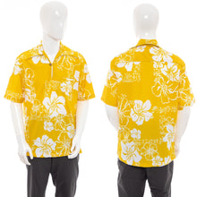 Load image into Gallery viewer, 1970&#39;s Lavin&#39;s Yellow and White Floral Print Tiki Shirt Size L
