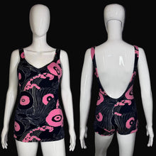Load image into Gallery viewer, Navy blue and pink bathing suit on a mannequin with front and back view
