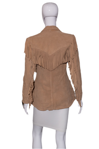 1980's Deadstock Sasson Tan Suede Fringe Jacket Size S