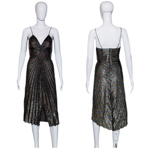 1970's Rainbow Lamé Pleated Cocktail Dress - Size XS