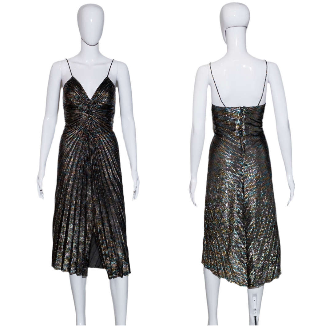 1970's Rainbow Lamé Pleated Cocktail Dress - Size XS
