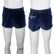 Load image into Gallery viewer, 1970&#39;s Navy Blue Velour Track Shorts Size S/M
