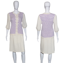 Load image into Gallery viewer, 1940&#39;s Cream and Lilac Knit Skirt and Sweater Set - Size M

