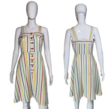Load image into Gallery viewer, White sleeveless dress with colorful stripes
