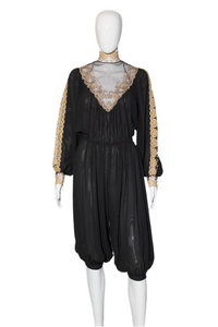 1970's Black and Gold Victorian Style Jumpsuit Size M/L