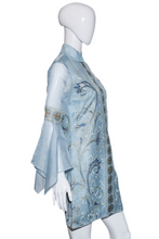 Load image into Gallery viewer, 1960&#39;s Blue Painted Alfred Shaheen Bell Sleeve Dress - Size S
