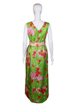 Load image into Gallery viewer, 1970&#39;s Green and Pink Wrap Style Floral Maxi Dress Size S/M
