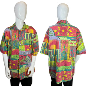 1990's Colorful Abstract Button Up Shirt Size XL