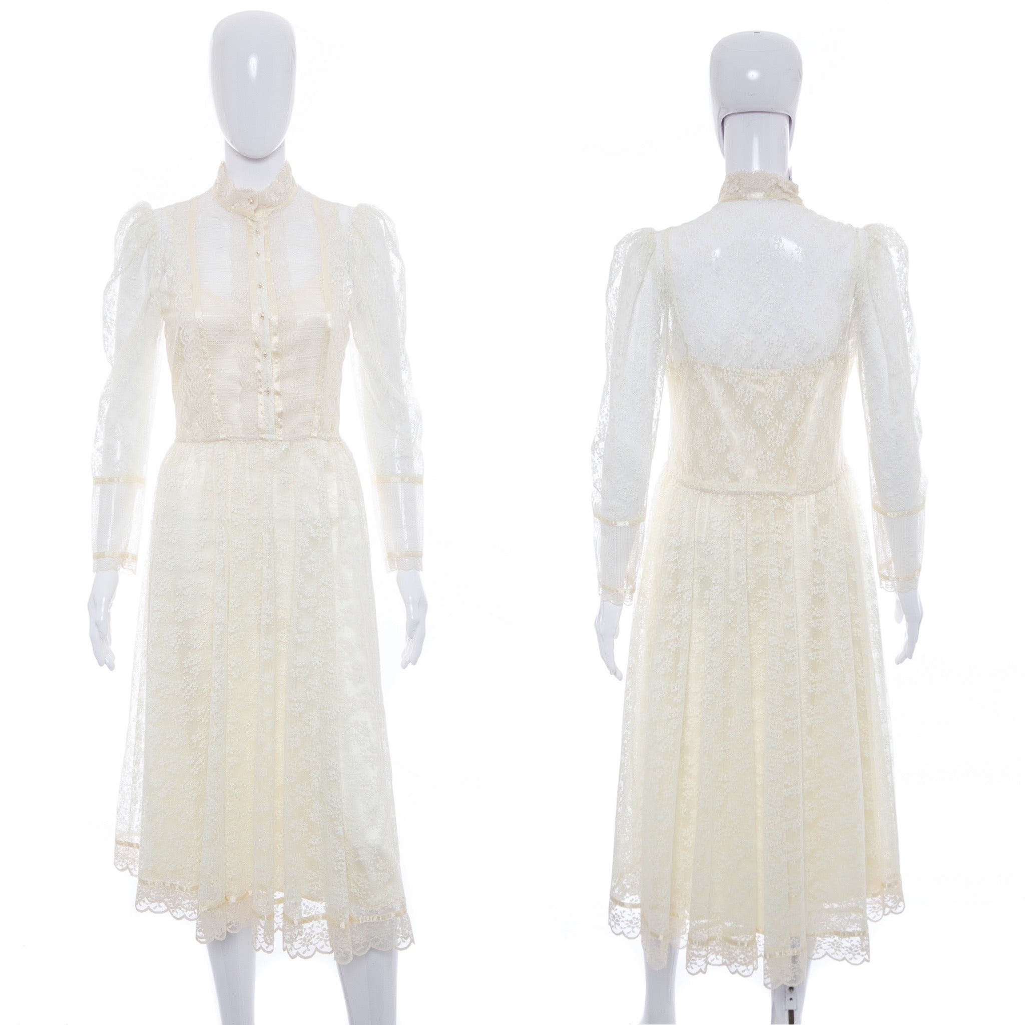 【2024A/W新作★送料無料】 Size Dress Lace White Sax Gunne 1970's M/L Sugar Antique – ワンピース