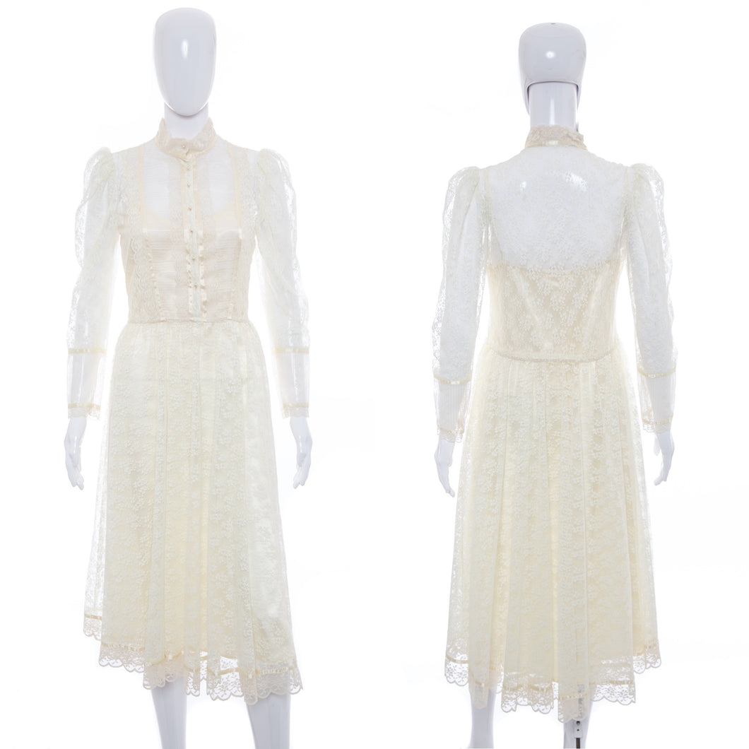 1970's Gunne Sax White Lace Dress Size M/L