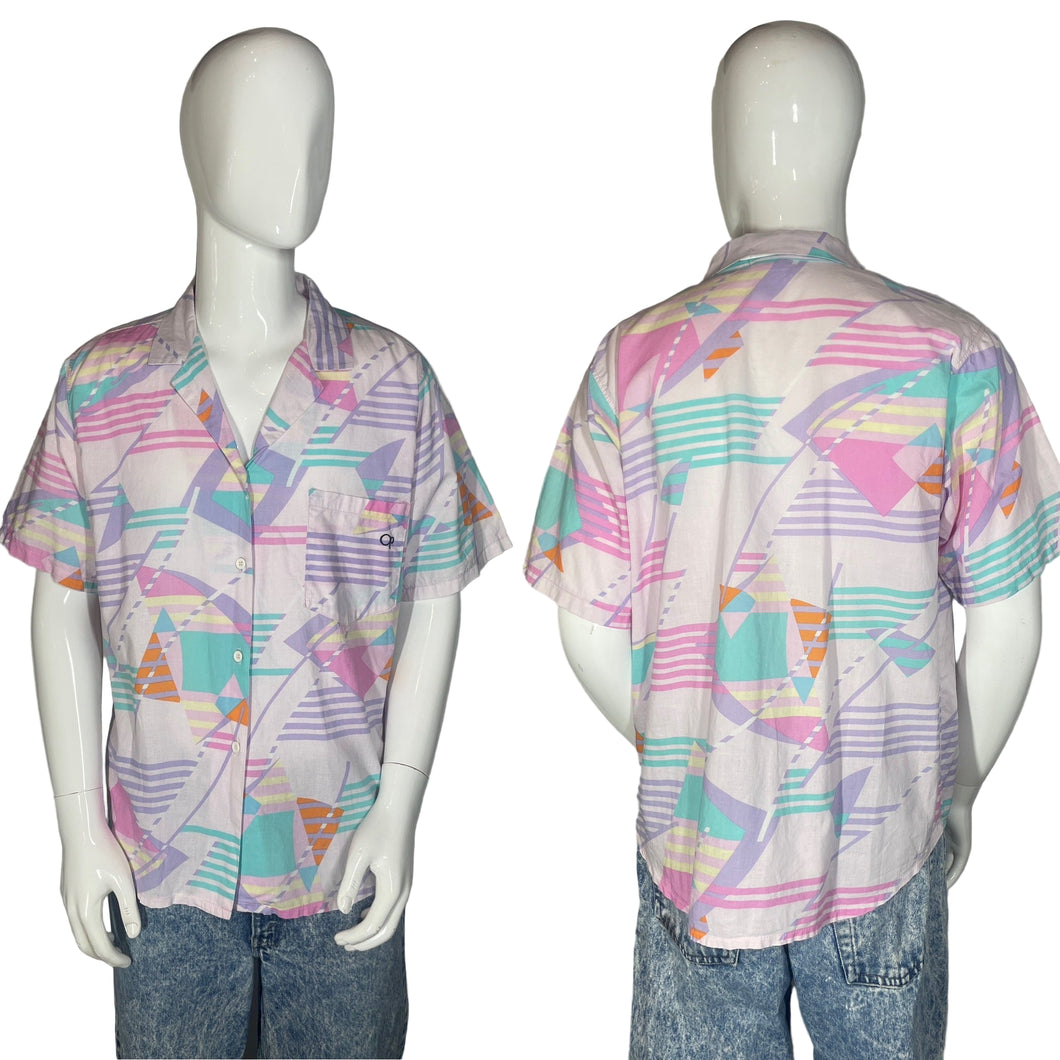 1980's Pastel Ocean Pacific Button Up Size L