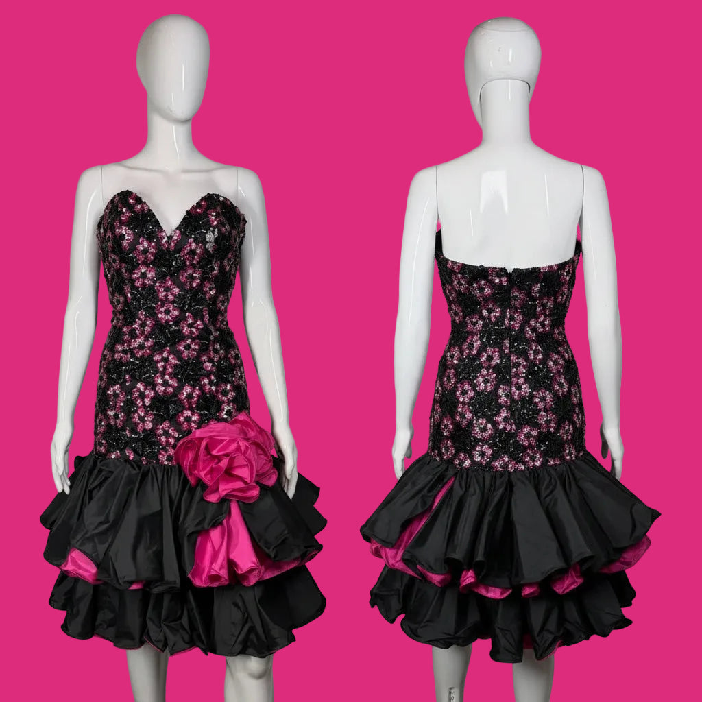 1980's Sequin and Taffeta Bombshell Prom Dress - Size XS – Antique Sugar