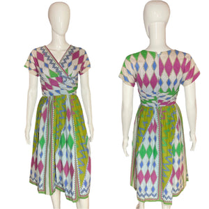 1950’s Cotton Harlequin Print Party Dress Size S