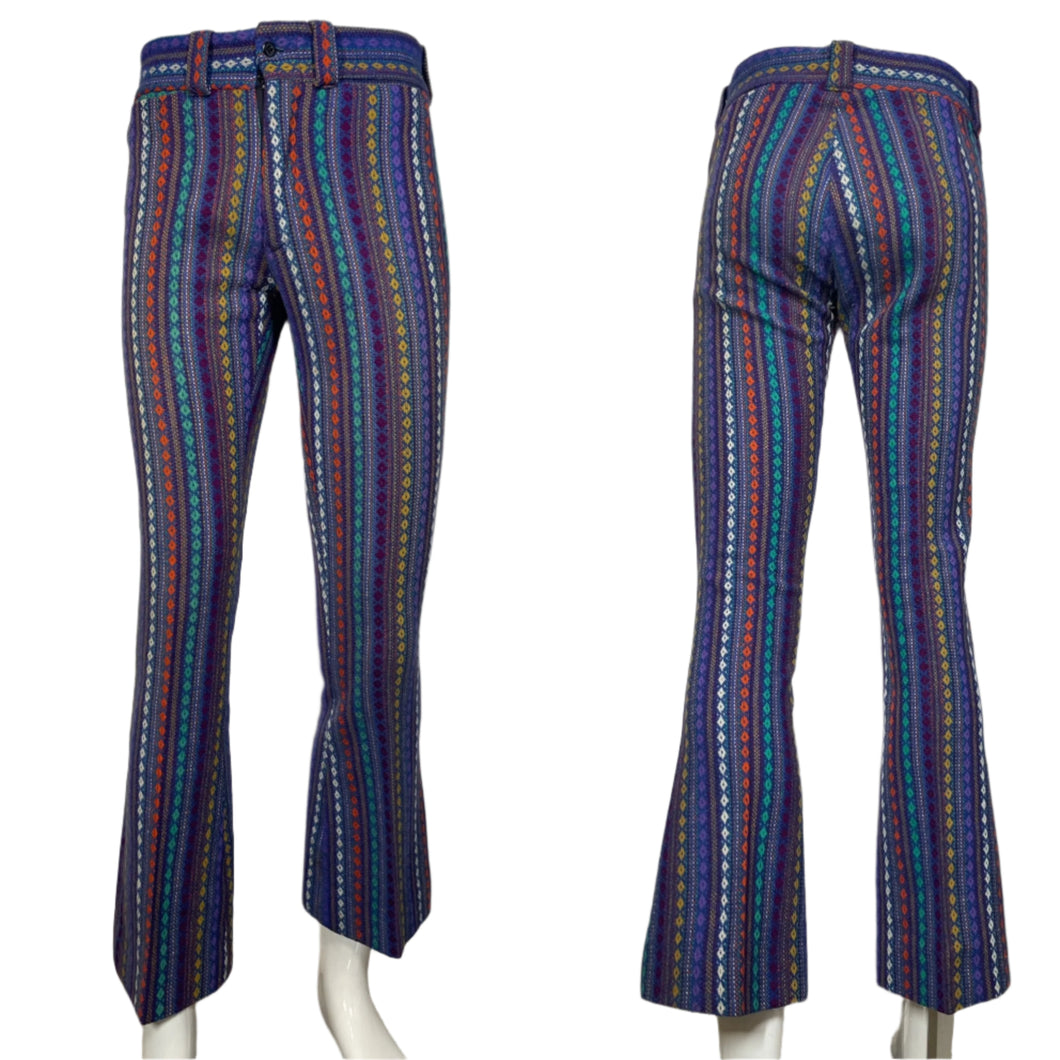 1960's Purple Striped Wool Flared Pants Waist 32