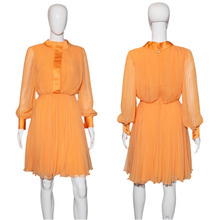 Load image into Gallery viewer, 1960&#39;s Pleated Orange Chiffon Party Dress Size S
