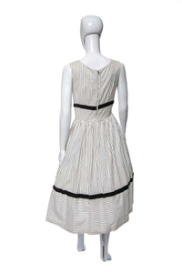 1960's White & Black Pinstriped Cotton Party Dress Size S