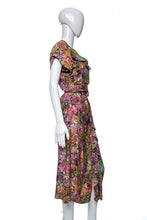 Load image into Gallery viewer, 1940&#39;s Neon Multicolor Novelty Print Midi Dress Size S
