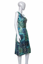 Load image into Gallery viewer, 1950&#39;s Rare Alfred Shaheen Blue &amp; Gold Starry Night Cocktail Dress Size M
