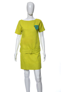 1960's Rare Rudi Gernreich Chartreuse Mod Shift Dress Size M
