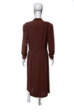 Load image into Gallery viewer, 1940&#39;s Brown Harlequin Detail Day Dress Size L

