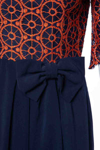 1960's Navy & Orange Pinwheel Detail Dress Size S
