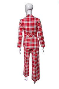 1970's Red and White Plaid Three Piece Suit Size S