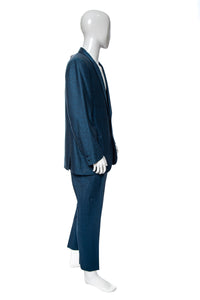 1960's Custom Blue Sharkskin Suit Size M