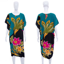 Load image into Gallery viewer, 1980&#39;s Bumi Agung Blue and Multicolor Bird Print Kaftan Size OS
