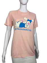 Load image into Gallery viewer, Pink pillowcase with cartoon character and text on a mannequin against a gray background
