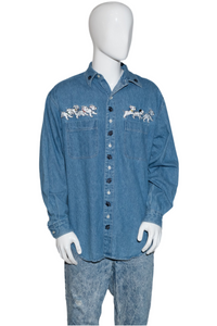 1990's Embroidered Disney Dalmatian Denim Button Up - Size L/XL