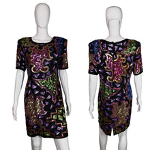 Load image into Gallery viewer, Colorful sequin dress on a mannequin against a white background
