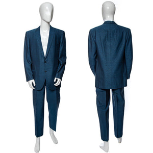 1960's Custom Blue Sharkskin Suit Size M