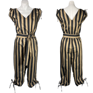 1980's Black and Brown Striped Cotton Jumpsuit Size S
