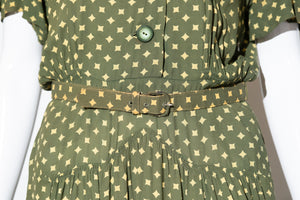 1940's Green & Chartreuse Capelet Day Dress - Size M