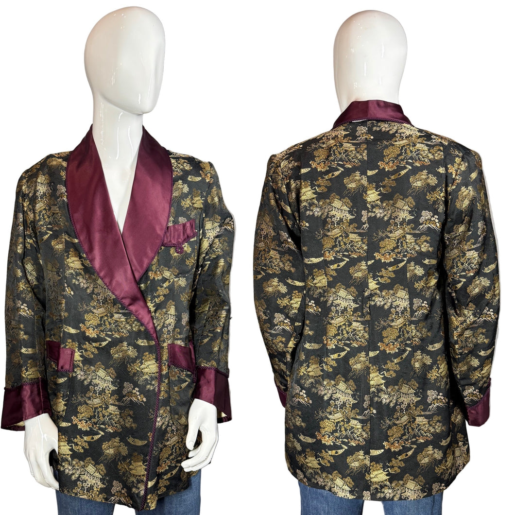 1950's Japanese Silk Brocade Smoking Jacket - Size L