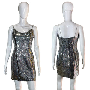 1990's Slinky Silver Sequin Disco Ball Dress Size S