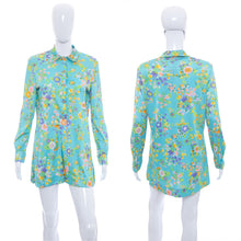 Load image into Gallery viewer, 1960&#39;s Aqua Floral Print Mini Dress Size L
