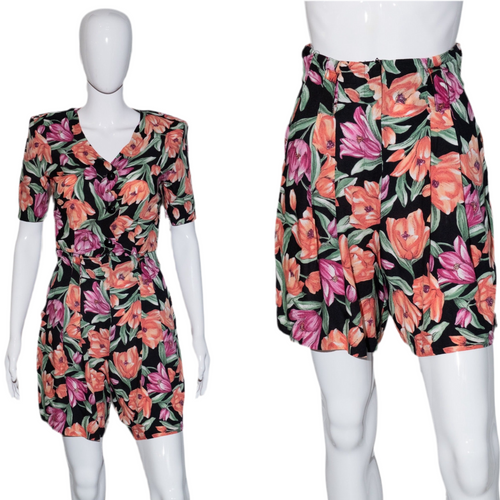 Floral-patterned outfit on a mannequin against a white background