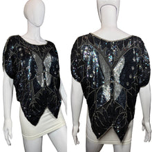 Load image into Gallery viewer, 1970&#39;s Sequin Butterfly Disco Blouse - Size S/M
