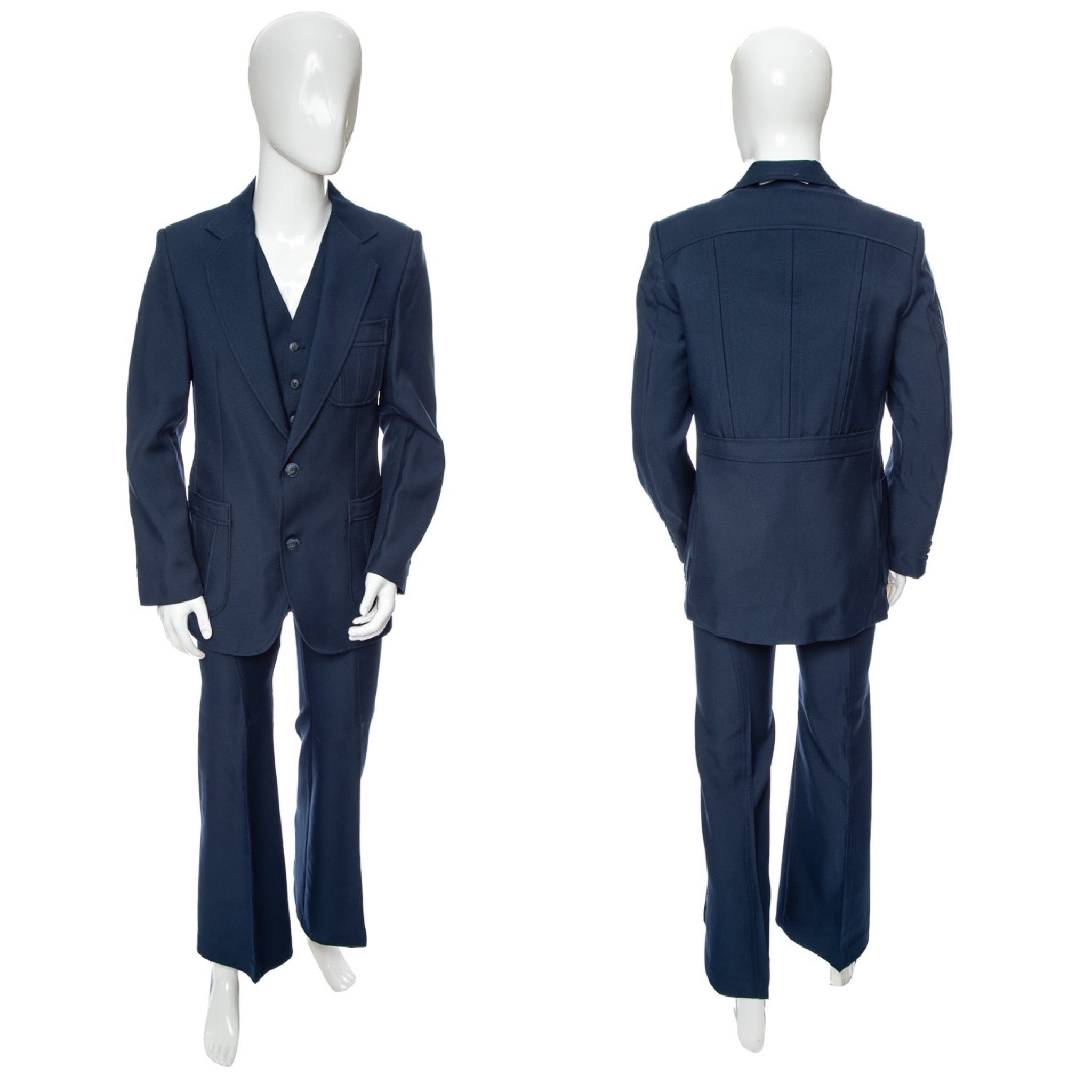1970's Angels Flight Navy Three-Piece Suit Set Size 40R/30