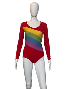 1970's Red Rainbow Striped Leotard - SIze S