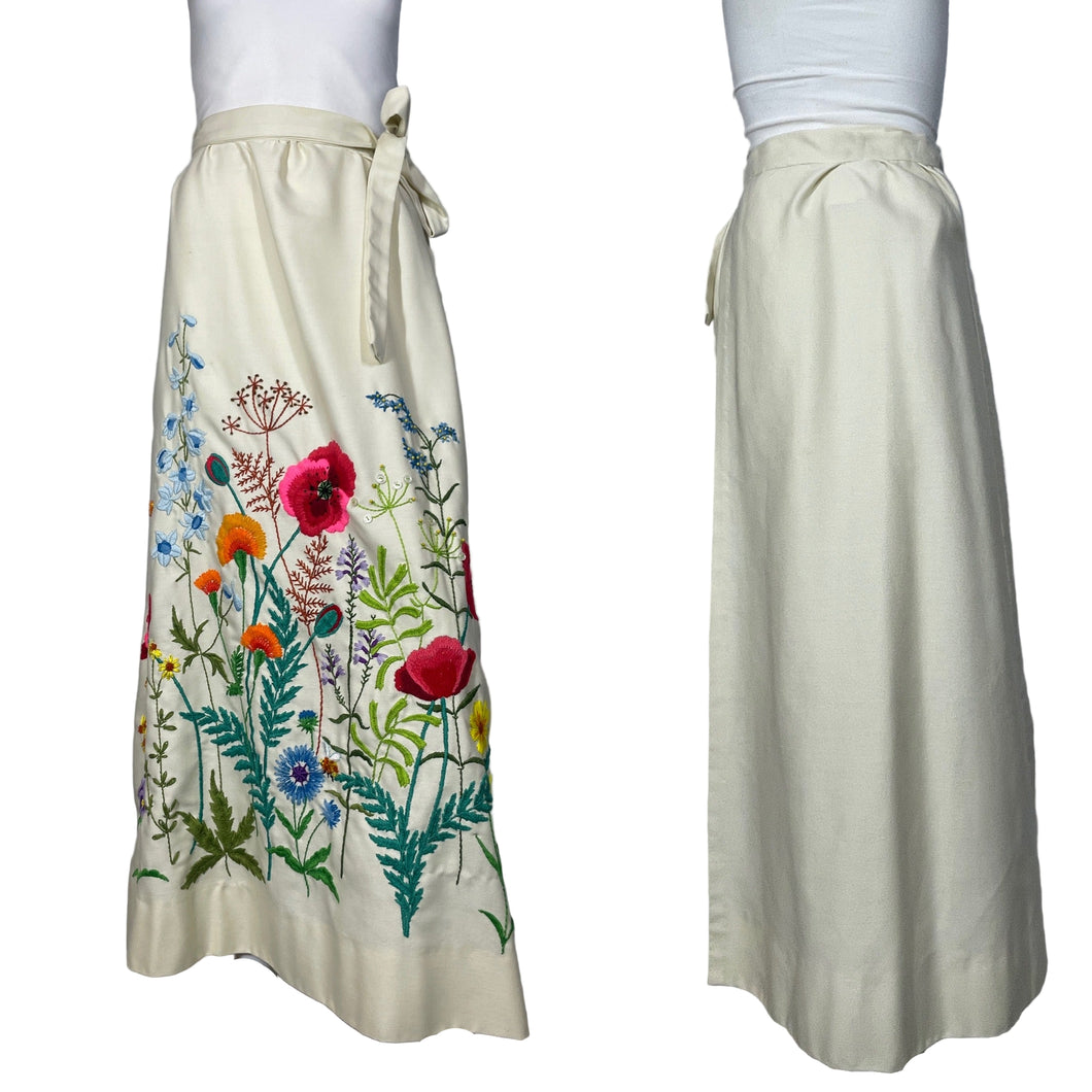 1970's Floral Embroidered Wrap Skirt Size S