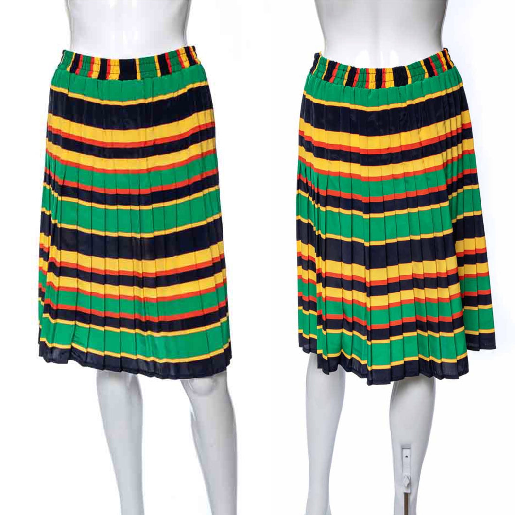 1980's Tan Jay Pleated Multicolor Skirt Size M