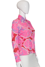 Load image into Gallery viewer, 1970&#39;s Pink and Red Psychedelic Floral Blouse Size S/M
