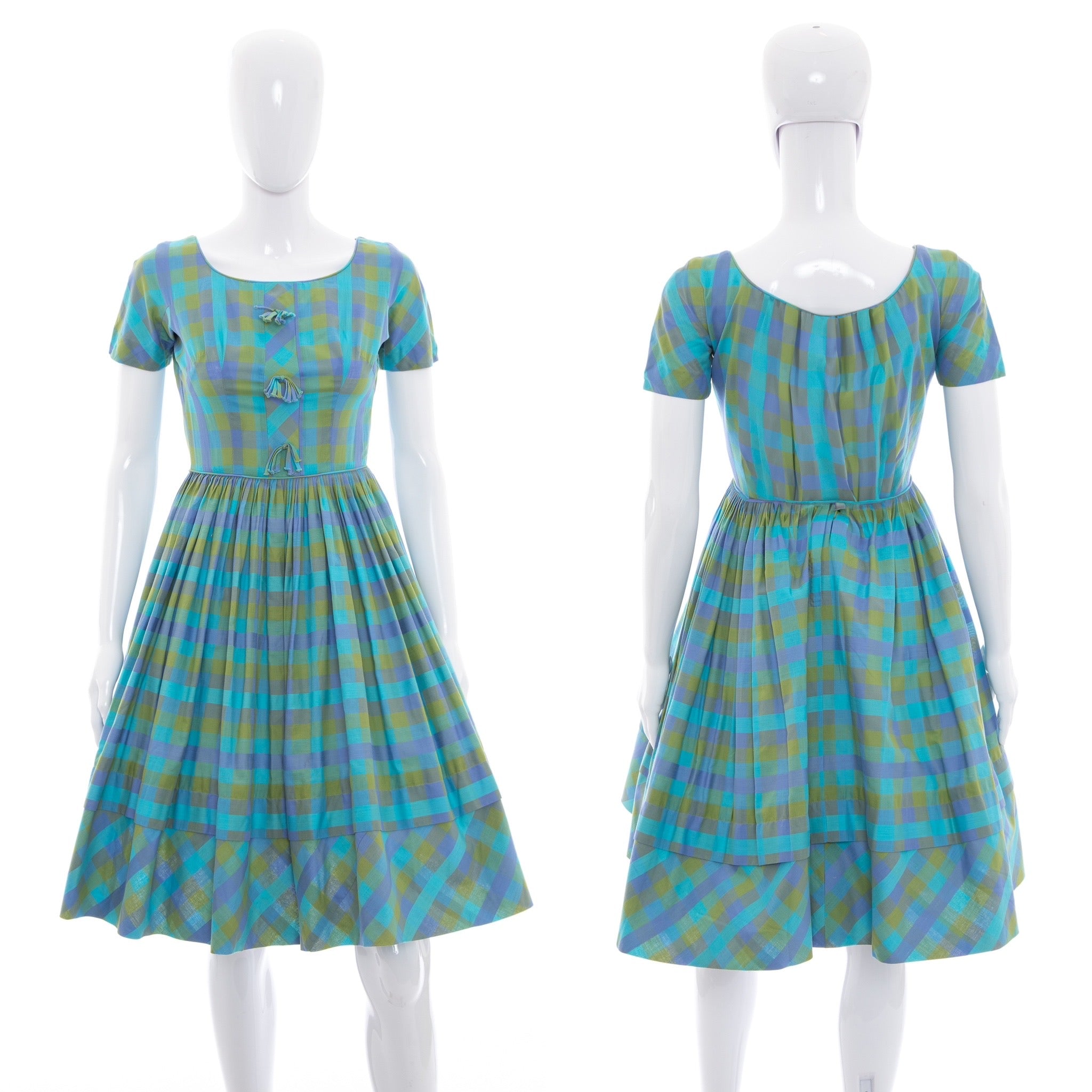 1950's Candy Jones Blue Plaid Day Dress Size XS 1950's Candy Jones Blue Plaid Day Dress Size XS