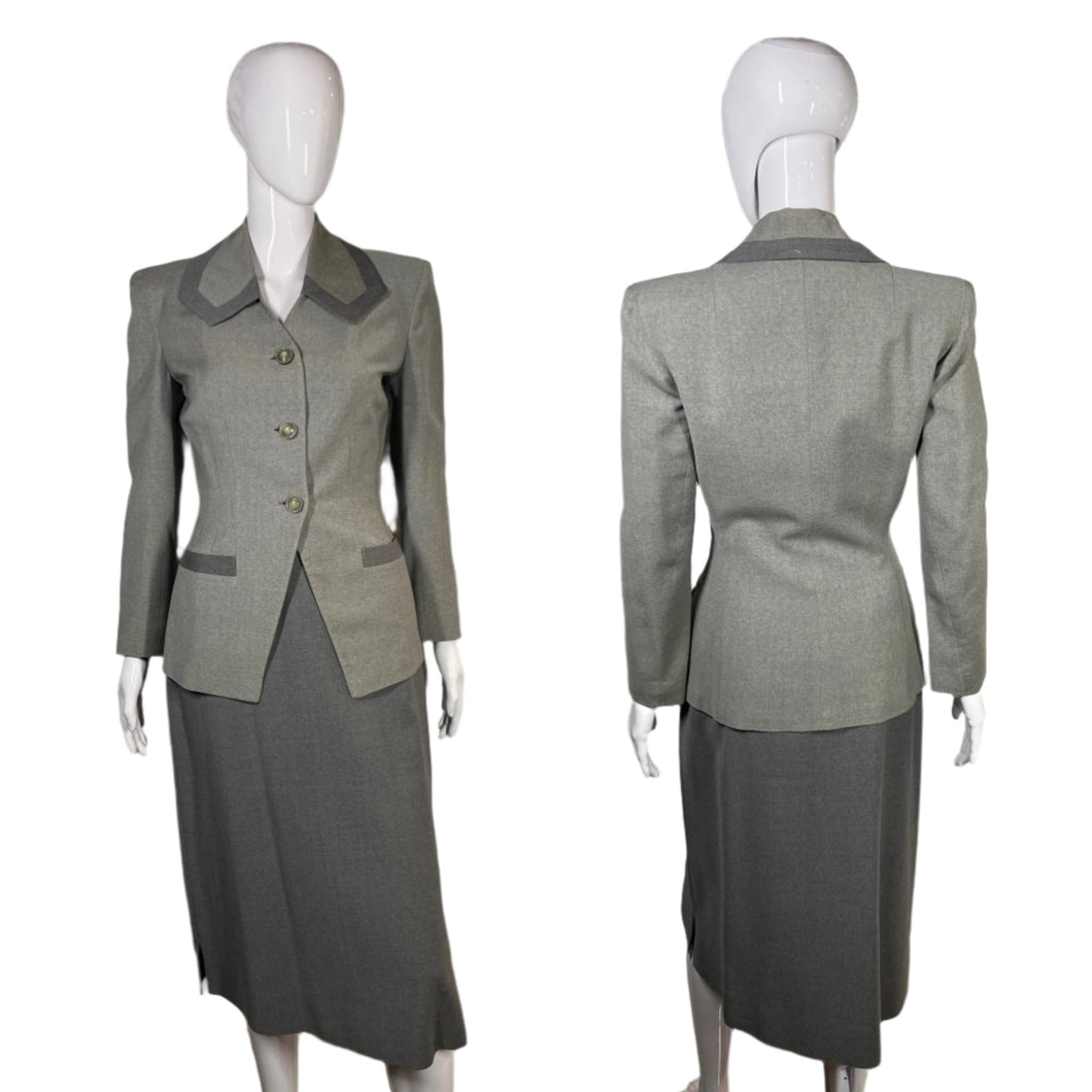 1940's Two Tone Gray Switzer's Skirt Suit Size S