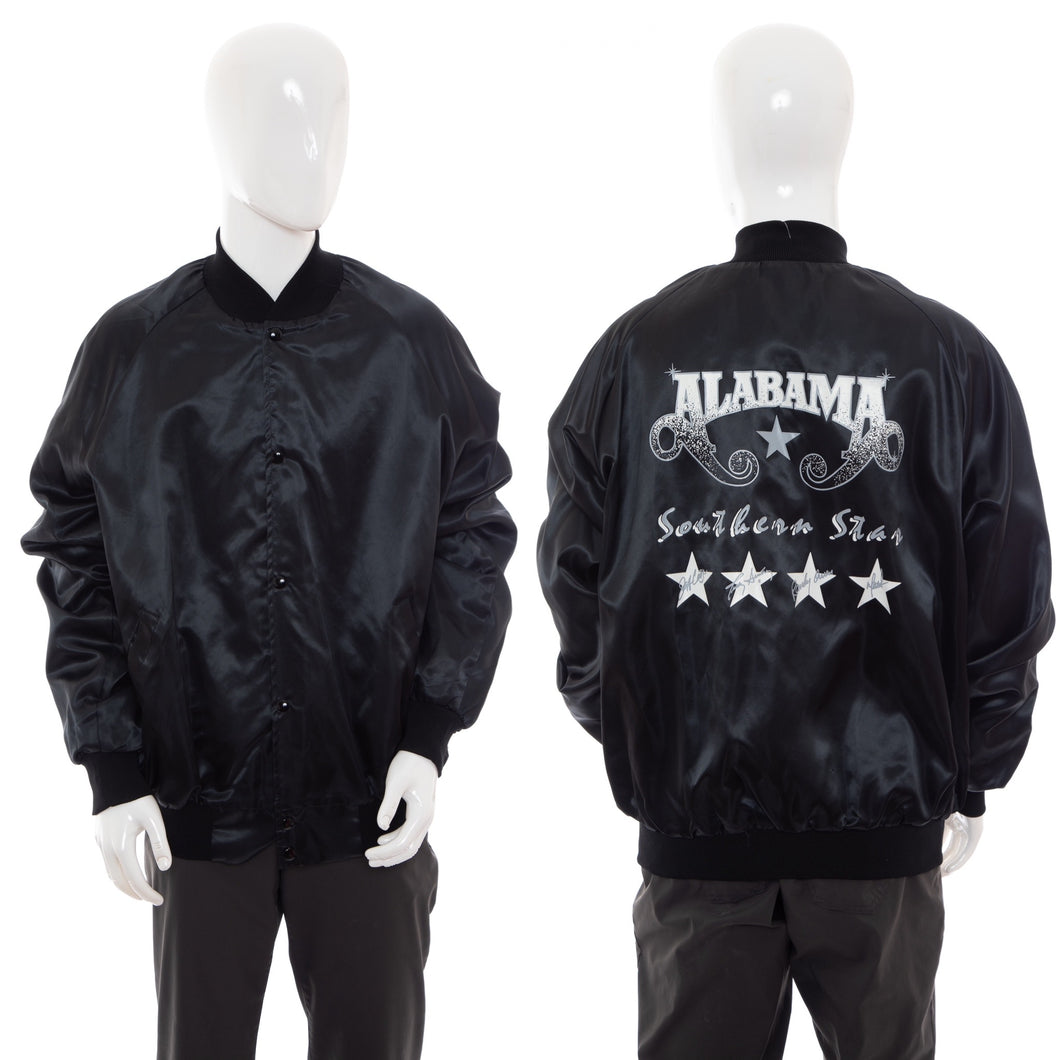 1980's Alabama Black Satin and White Graphic Jacket Size XL