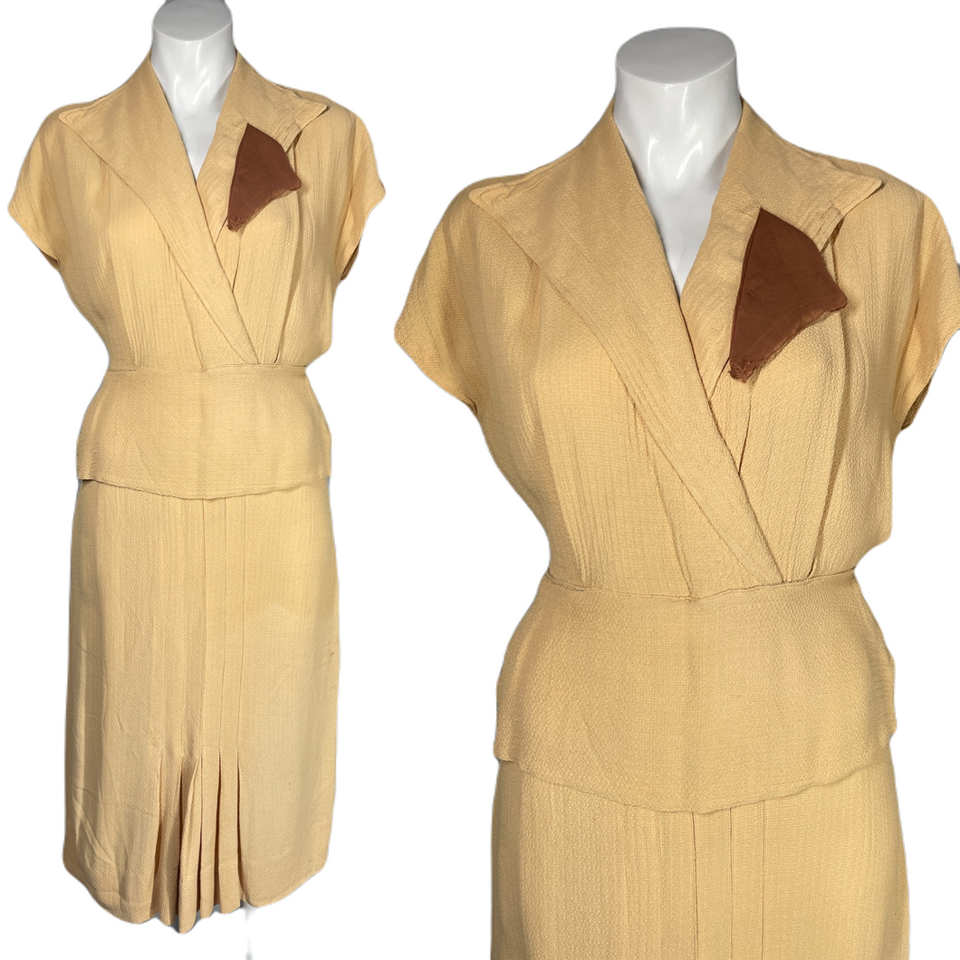 1940's Cream Crepe Day Dress Size S