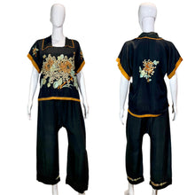 Load image into Gallery viewer, 1920&#39;s Embroidered Silk Pajama Set Size M
