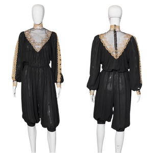 1970's Black and Gold Victorian Style Jumpsuit Size M/L